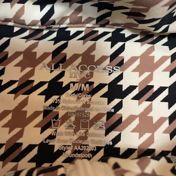 All Access Quarter-Zip Bodysuit Houndstooth Print Black Tan Cream Size M - Picture 2 of 9